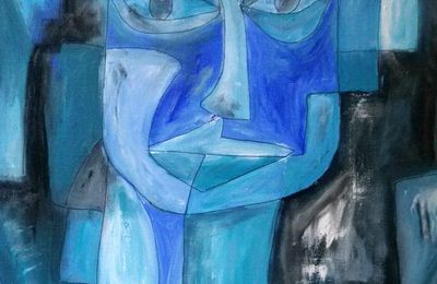 Homme en bleu (acrylique sur carton)
