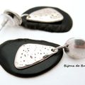 BO455 - Boucles d'oreille gouttes argentées et noires