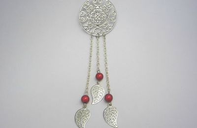 Collier bohème trois feuiles, Collier cabcohon cerf et manchette boho rose et bleue