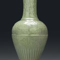 A large Longquan celadon carved baluster vase, China, Yuan dynasty (1279-1368)