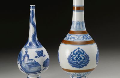 Two blue and white rosewater sprinklers, Qing dynasty, Kangxi period (1662-1722)
