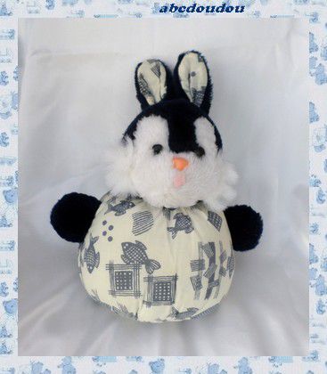 Doudou Peluche Boule Lapin Blanc Et Bleu Marine Nounours Poissons