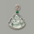 Icy jadeite ‘Buddha’, jadeite and diamond pendant