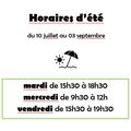 Horaires d'été à la bibliothèque !