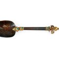 A probably German jasper, silver-gilt, emerald, ruby, red and green stones spoon, circa 1650