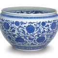 A fine blue and white Ming-style jardinière, Qing dynasty, Qianlong period (1736-1795)
