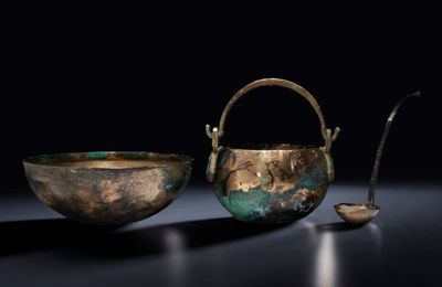 Two bronze bowls and a laddle, Tang dynasty (AD 618-907)