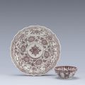 A rare underglaze-red 'Floral' cup and cupstand, Ming Dynasty, Hongwu Period