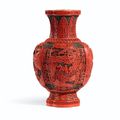 A large finely carved polychrome lacquer vase, Qing dynasty, Qianlong period (1736-1795)