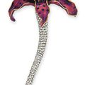 A diamond, ruby and enamel orchid brooch 