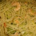 Spaghettis aux crevettes et aux courgettes