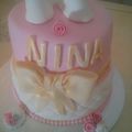 Gâteau rose blanc doré de baptême et anniversaire pour NiNa /Baptism Nina Cake 