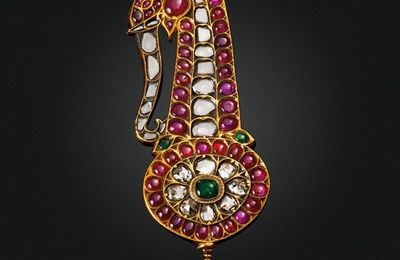 An antique ruby, diamond and emerald jigha, 19th century