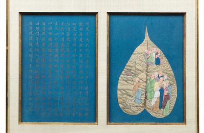 A set of fifteen painted bodhi leaves and calligraphy sheets, 19th century