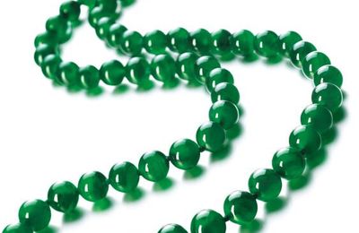 A Fine Jadeite Bead and Diamond Necklace