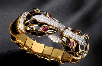 An enamel, diamond and ruby bangle, David Webb