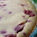 Tarte fromage blanc et framboises sur lit de pommes pompettes