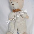 Doudou Peluche Ours Musical Ecru Beige Marron à pois Noeud Papillon MGM