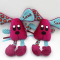 Doudou souris fuchsia bleu personnalisé x 2 