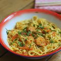 Linguines aux crevettes et petits légumes