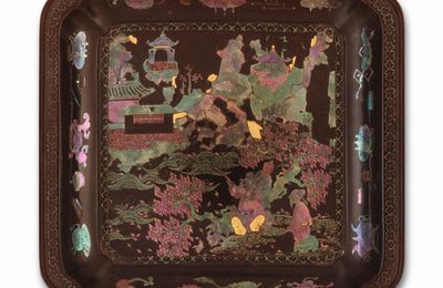 Square Dish (Die) with Scholars in Landscape, Kangxi period (1662-1722)