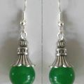 Boucles d'Oreilles StyleTibétain Salka Perle Jade Vert Argent du Tibet