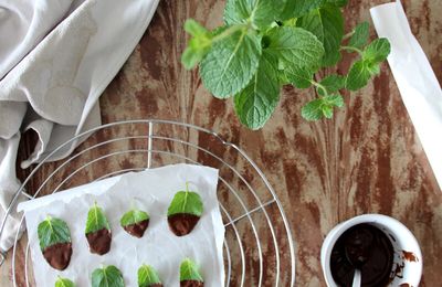 Café ou thé gourmand : les feuilles de menthe enrobées de chocolat noir (recette minceur)