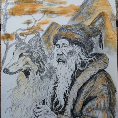 Dessin style japonais : le vieil homme et son chien