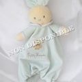 Doudou Peluche Plat Lapin Bleu Broderie Petit Lapin Nounours