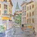 Thonon les bains : grand rue vue du square Aristide Briand 