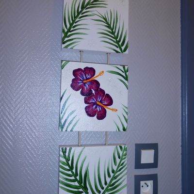 Tableaux toiles home déco "ESPRIT TROPICAL" - 3 toiles 20 x 20