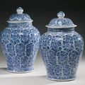 A pair of blue and white baluster jars and covers, Qing dynasty, Kangxi period (1662-1722)