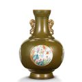 A magnificent and extremely rare Imperial teadust-ground famille rose vase will be offered at Bonhams Hong Kong on 4 June