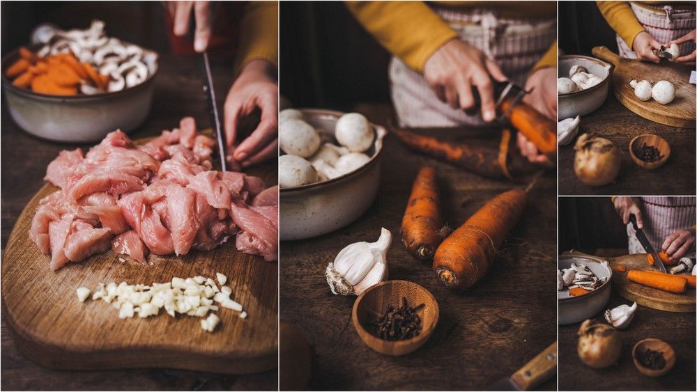 plat réconfortant, plat en sauce, carottes, recette hiver, champignons, facile, crème faiche, noix de muscade