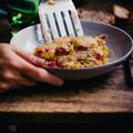 Gratin de lieu noir, poireaux et chorizo