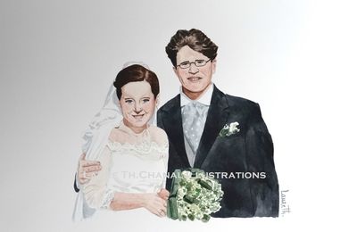 Portrait à l'aquarelle de jeunes mariés