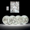 A set of four rare grisaille and pale iron-red-decorated deep dishes, De Cheng Zhai zhi four-character hall marks in iron-red