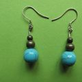 Boucles d'oreilles :Perles turquoises veinées bleues