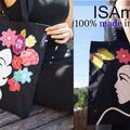 Tote bag sac noir multicolore Visage fleurs made in France