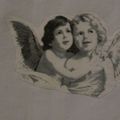 2 RIDEAUX BRISE BISE ANGES EN APPLICATION 62X44 CM 