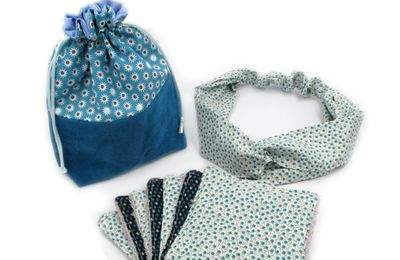 Ensemble lingettes lavables, pochette et head band