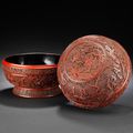 A rare large cinnabar lacquer 'Hundred boys, Xiwangmu and Daoist Immortals' box and cover, Late Ming Dynasty