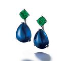 A pair of sapphire and emerald earrings, by Meister