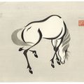 Wakyosai (19/20 th century) .  A white horse with a head down . 1945