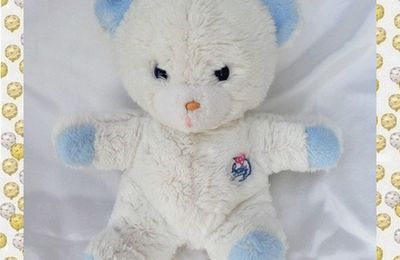 Doudou Peluche Ours Blanc Bleu Coeur Baby Yeux Bleus Vintage Boulgom 