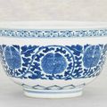A blue and white 'Peony' bowl, Daoguang six-character seal mark in underglaze-blue and of the period (1821-1850)
