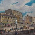 Ecole Romaine du XVIIIe siècle. Deux vues du Ghetto animées de personnages, Rome 