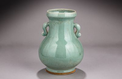 A Guan-type celadon handled vase, Qing dynasty, 18th - 19th century