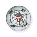 A doucai 'dragon and carp' dish, Qing dynasty, Kangxi - Yongzheng period (1662-1735)