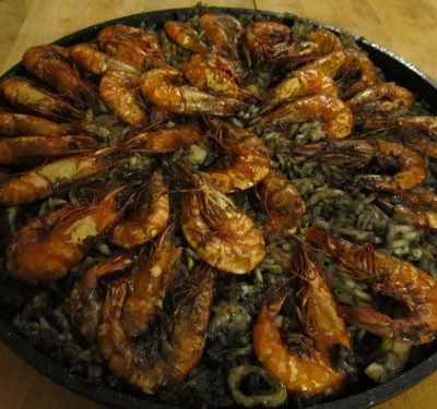 Black Paella with Squid and Shrimps